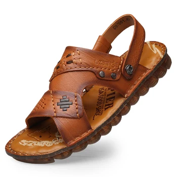 Sandale Bărbați Papuci Din Piele Piele De Vacă De Sex Masculin Pantofi De Vara În Aer Liber Sandale Casual Pantofi De Plaja