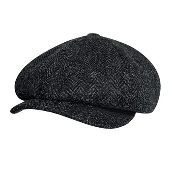 Lână pură Nouă Marca Bărbați de Iarnă-Negru de Înaltă Calitate de vânzător de ziare Capace Spic Octogon Capac 2021 Femei Gatsby Pălărie BJM39