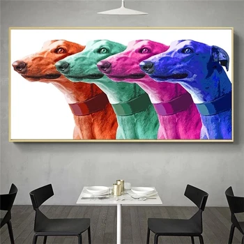 Amuzant de Colorat Câine Panza Pictura Greyhound Animal Pop-Arta de Perete Postere si Printuri Pictură în Ulei Imagine Decor Acasă Cuadros