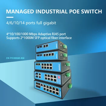 Industrial POE Switch 10 Porturi Uplink Gigabit Managed Switch de Rețea Ethernet cu 4 SFP Fibra Slot Porturi IP40 Comutator de Rețea