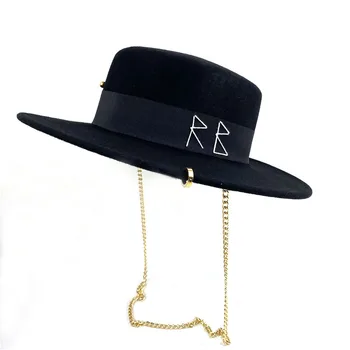 2021 pălărie de sex feminin toamna și iarna retro broderie scrisoare lanț de aur de moda plat pălărie fedora pălărie sălbatice lână pălărie de top