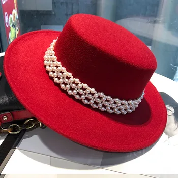 Palarie Fedora pearl accesorii China roșie pălărie de fetru bărbați jazz pălărie margine 6cm biserica palarie doamnelor pălărie bărbați perla шляпа женская