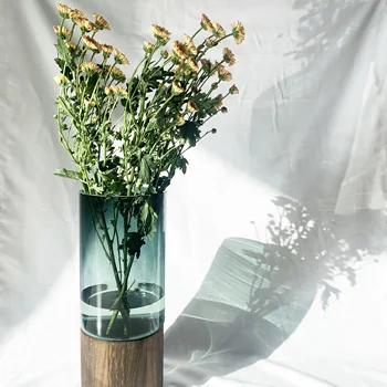 Minimalist Nordică Modernă Din Sticlă Lemn Masiv Despicare Vaza Bază De Flori Uscate De Flori Aranjament Masa Acasă Decorare Camera De Zi