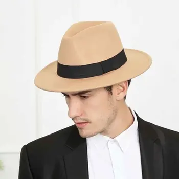 Moda Fedora Bărbați de Lână Margine Largă:7CM Pălărie de Top Witner Toamna pentru Femei Chapeau Biserica Neagră Pălărie Melon Doamnelor femei Jazz Pălării