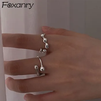 FOXANRY de Argint de Culoare Deschisă Inele pentru Femei la Modă de Epocă Elegant Design Simplu Cupluri Geometrică Neregulată Petrecere Bijuterii