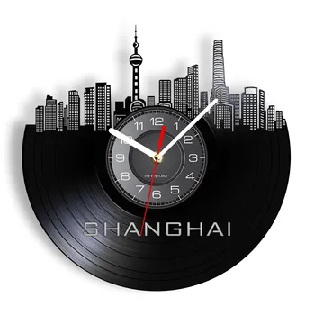 Orizontul orașului Shanghai Vinil LP Ceas de Perete Chinez Cosmopolis Urbanism din China Perla Orientului Moderne, ceasuri de Perete Decor de Arta