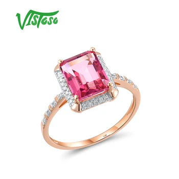 VISTOSO Reale 14K 585 Crescut de Aur Inele de Solitaire Pentru Femei strălucitor Diamant Roz, Topaz Dreptunghi Minunat Moda Bijuterii