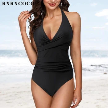RXRXCOCO Solide Femei-O Bucată Set costum de Baie Backless Puch Până Sexy Costume de baie Femei Bandaj Ruched Feminin Costum de Baie Beachwear