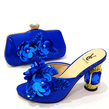 Culoare Albastru regal Potrivire Femei Pantofi și Geanta Decorată cu Stras din Africa de Pantofi și Sac Set de Partid Femei În Italia Pantofi