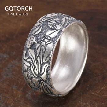 S990 Inel Argint Stil Vintage Inele Pentru Femei Cu Design Lotus Bijuterii Fine Bague Femme anel feminino