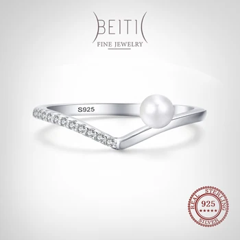 Beitil Simplu, Clar Zircon Elegant Pearl Argint 925 Inel Pentru Femei Nuntă Declarație Fine Bijuterii De Argint