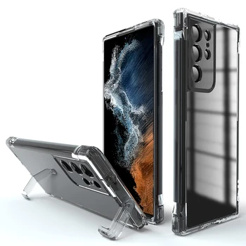 Transparent Caz rezistent la Socuri pentru Samsung Galaxy S22 Ultra cu Invizibil Suport Kickstand Subțire TPU Moale Capacul Anti-Îngălbenirea