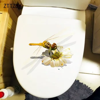 ZTTZDY 23CM X 22,9 CM Libelula Pe Flori WC Capac de Toaletă Decor Acasă Copii, Cameră de Autocolante de Perete T2-0848