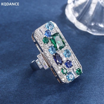 KQDANCE Femeie este Creat de smarald Tanzanite Diamante Inel cu Albastru/verde piatra 18K placat cu aur Alb Inele Bijuterii 2021 Trend