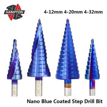 Hampton HSS 4-12/20/32mm Nano Albastru Acoperite Pagoda Forma Hole Cutter Triunghi Coadă Pas Burghiu Instrument de Putere Pasul Burghiu Con