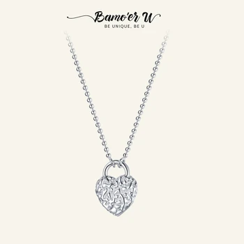 BAMOER U 925 Sterling de Argint Colier Inima pentru Femei Dragoste Pandantiv Șirag de mărgele de Lux Coliere Fine Aniversare de Bijuterii Cadou