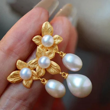Designer noua perla picătură de apă broșe pentru femei încrustat cu aur vechi meșteșug flori blând atmosfera de bijuterii