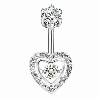 Argint 925 inima cubic zircon inel de buric de moda piercing bijuterii corp pentru femei
