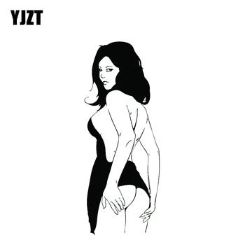 YJZT 6.8*17.1 CM Sexy Lady Zâmbind Înapoi de Design de Moda Decalcomanii de Vinil Acoperă Corpul de Bună Calitate, Negru/Argintiu C20-0315