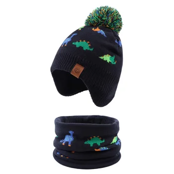 De Iarna Pentru Copii Băiat Dino Beanie Esarfa De Toamna Copilul Băiat Fete Pălărie Tricotate Eșarfă Cald Iarna Pălărie Costum Pentru 1-8 Ani