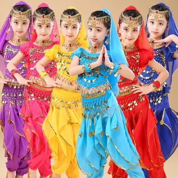 Copil Indian Dansul Seturi Fata de Performanță Haine pentru Copii Belly Dance 6 Culoare Egipt Costume de Dans Bollywood Haine