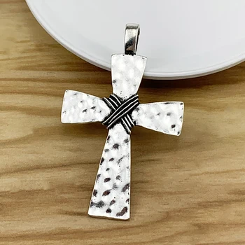 2 Bucati Mari Crucifix Cruce Argint Tibetan Farmece Pandantive pentru Colier Bijuterii de Luare 69x42mm
