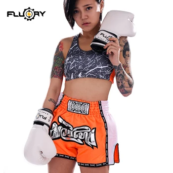 FLUORY MTSF06 orange design muay thai shorts broderie patch-uri lovind pantaloni scurți