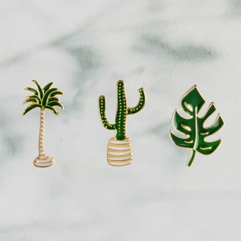 Vară, Plajă Pustie Verde Cactus Frunze De Palmier Planta Bradul Natural De Pin Rever Email Brosa Guler Ace De Cactus Cadou Cactus Bijuterii