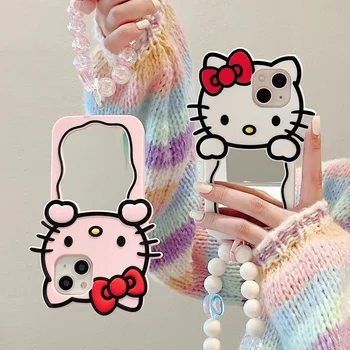 Oglindă Hello Kitty Desene animate Pisica Cu Margele Buddha Telefon Caz Pentru iPhone 14 Plus 13 12 11 Pro Max Silicon Moale TPU Acoperire