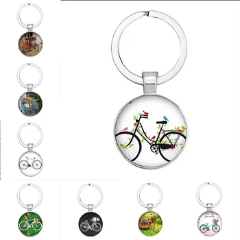 Biciclete de epocă și coș de flori imagine cabochon sticla dome DIY biciclete breloc, potrivit pentru dragoste bicicliști