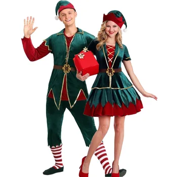 Femei Bărbați De Crăciun Costum De Moș Crăciun Crăciun Elf Verde Costume Cosplay Costum Pentru Adulți