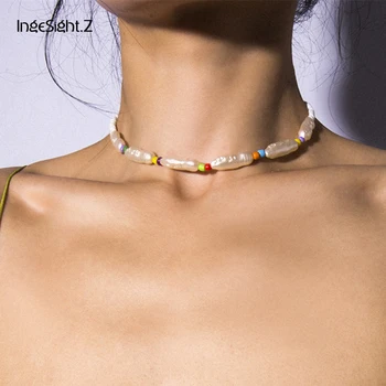 IngeSight.Z Boem Imitație Perla Cravată Colier Guler pentru Femei Declarație de Șirag de mărgele Colorate Clavicula Lanț Colier Bijuterii