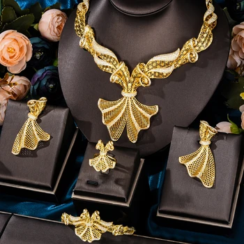 GODKI la Modă de Lux 4BUC Bowknot Nigeria Declarație Set de Bijuterii Pentru Femei de Nunta Plin de Zircon Cubic Dubai Set de bijuterii de Mireasă Cadou