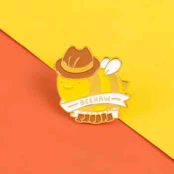 Cowboy Albine Pin BEEHAW Galben de Albine Email Ace de Desene animate de Animale Brosa Pin Rever Rucsac Insigna Kawaii Cadouri Bijuterii