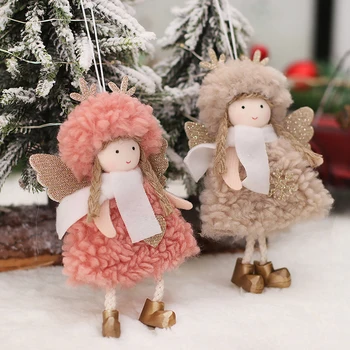 Lână De Miel Fată Înger Cu Aripi Pandantiv Pom De Crăciun Coarne Fata Papusa Ornamente Decor De Crăciun Doll Pandantiv