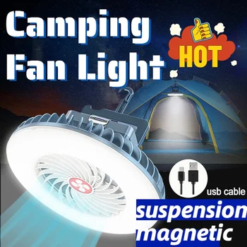 3In1 Lanterna LED Multifunctional rezistent la apa Cort Ventilator USB Reîncărcabilă Lampă de Camping Ventilator Portabil Lumina Drumeții Lumini