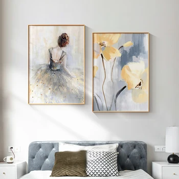 Modern, Balet, Dans Fata Panza Pictura Abstract Flori Acuarelă și Postere de Imprimare Arta de Perete de Imagine pentru Camera de zi Dormitor