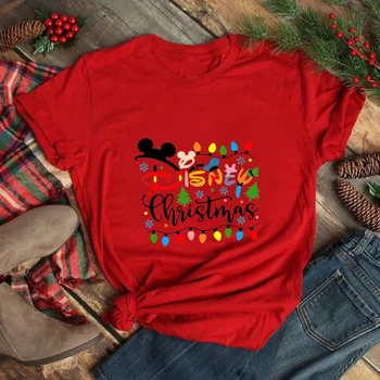 Disney Crăciun Tricou Femei de Moda Noua Creatie Tipărite Bine Xmas Haine Roșii O-neck T-shirt de sex Feminin Festivel Petrecere, Bluze