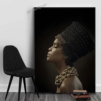 African Fata Frumoasa Arta de Perete Postere si Printuri Panza Pictura Portret Negru Fata Femeie Picture Home Living Decor Mural