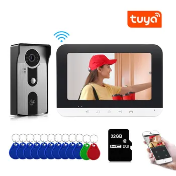 Tuya Smart Home Video Interfon, Sistem de 7 Inch Wireless WiFi Ușă Video Telefon cu RFID Debloca prin Cablu Usa Camerei