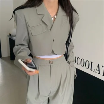 Primavara Toamna Femei Sacou Costum 2022 Noi Femei Top Moda Coreeană Sălbatice Casual Sexy Dantela-Up Blazer Coat Și De Înaltă Talie Pantaloni Lungi Sui
