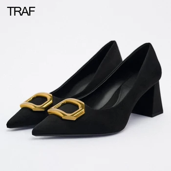 TRAF Negru Tocuri Femeie Elegant Pantofi cu Toc Tocuri Înalte de Moda Birou Nunta Pantofi Mireasa Femeile Pompe Bloc cu toc Înalt 2022