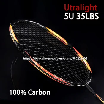 Profesionale de Înaltă Tensiune 35 LBS Plin Fibra de Carbon Rachete de Badminton Înșirate Cu Saci Ultralight 5U 75G 15kg Racheta Sport de Viteză
