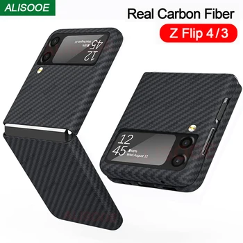 Real Fibra de Carbon Caz Pentru Samsung Galaxy Z Flip 4 3 5G Caz Ultra Subțire de Fibre de Aramid Acoperi Capa pentru Samsung Z Flip3 Flip4 Fundas