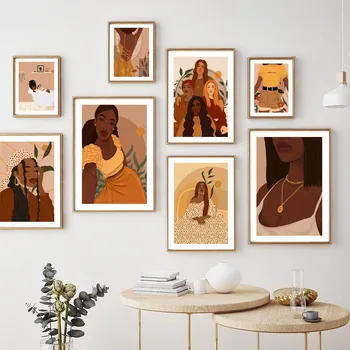 Abstract, Negru, Fată, Cadă Cu Hidromasaj Postere, Printuri De Artă Africană Panza Pictura Boho Soare, Femeie, Floare Imagini De Perete Living Decorul Camerei