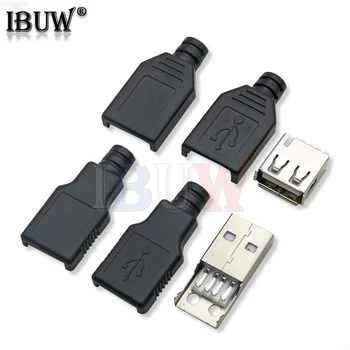 5PCS de Tip Masculin Feminin USB 4 Pini Mufa Conector ibuw Cu Negru material Plastic Tip Capac-UN DIY 4P Kit NOU