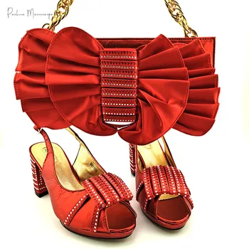 Nigerian New Sosire italiană de Design de Înaltă Calitate Culoare Roșu de Partid Femei Pantofi și Sac Decorate Cu Bandă Îngustă