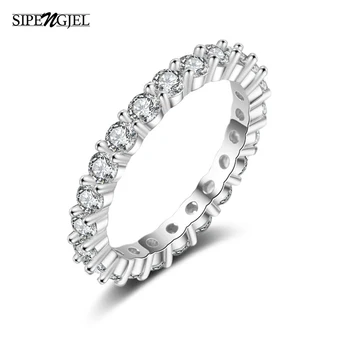 Moda De Culoare Albă Inlay Cubic Zirconia Unic În Formă De Inel Argint Culoare Inel Rotund Pentru Femei Nunta Bijuterii De Lux 2020