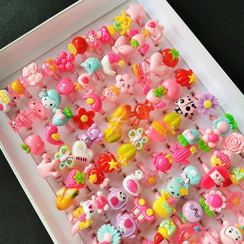 100buc/Lot se Amestecă Culoare Drăguț Copii Inel de Zi pentru Copii Bijuterii din Plastic cu Inel pentru Fete Baieti Aleatoare Stil Animal Fructe Tercher Cadou