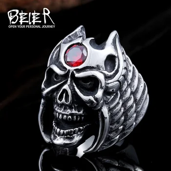 Beier nou magazin 316L din Oțel Inoxidabil cu inel de înaltă calitate, cu Aripi Craniu Inel Cu Piatră Roșie Cool Punk Inel Bijuterii LLBR8-415R